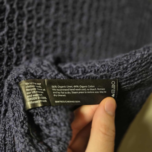 Eileen Fisher Organic Linen Cotton Blend Chunky Knit Open Split Back Navy Top S - Picture 6 of 8